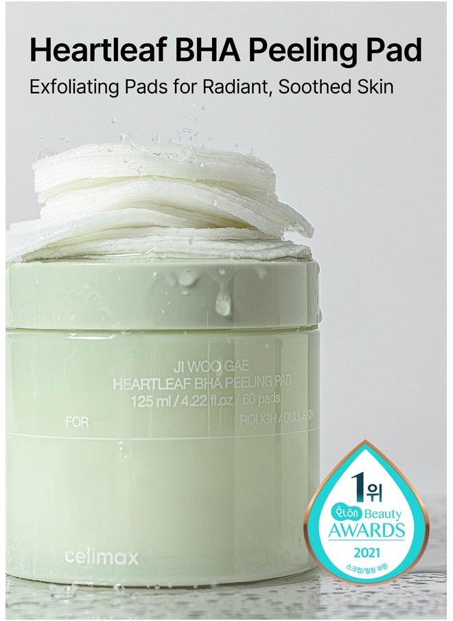 celimax Ji.Woo.Gae Heartleaf BHA Peeling Pad | with Heartleaf Extract, Exfoliating Toner Pads, Facial Peels, Hydrating, for Troubled Skin & Breakouts (60 Pads)