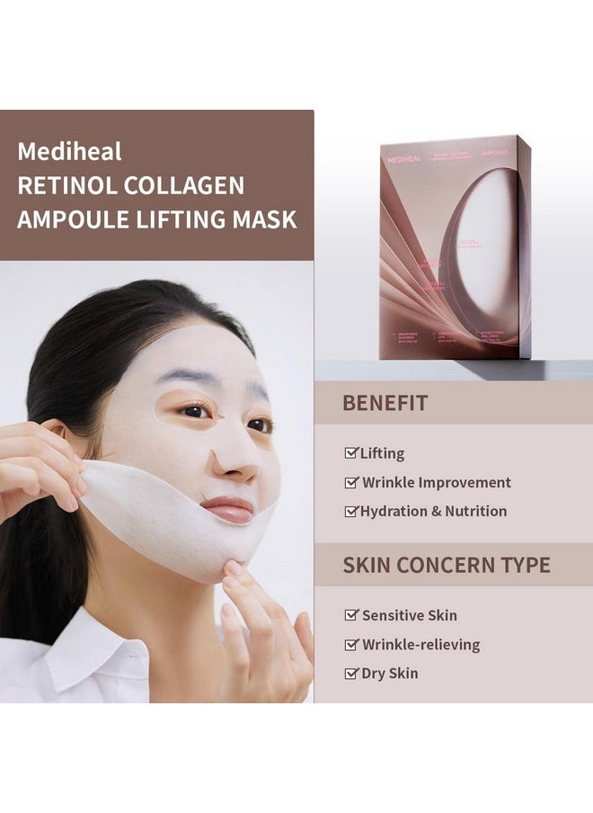 Mediheal Retinol Collagen Ampoule Lifting Mask (4 Counts) for V Line Mask Anti-Aging - Helps Reduce Fine Lines & Wrinkles, and Smoothens Skin