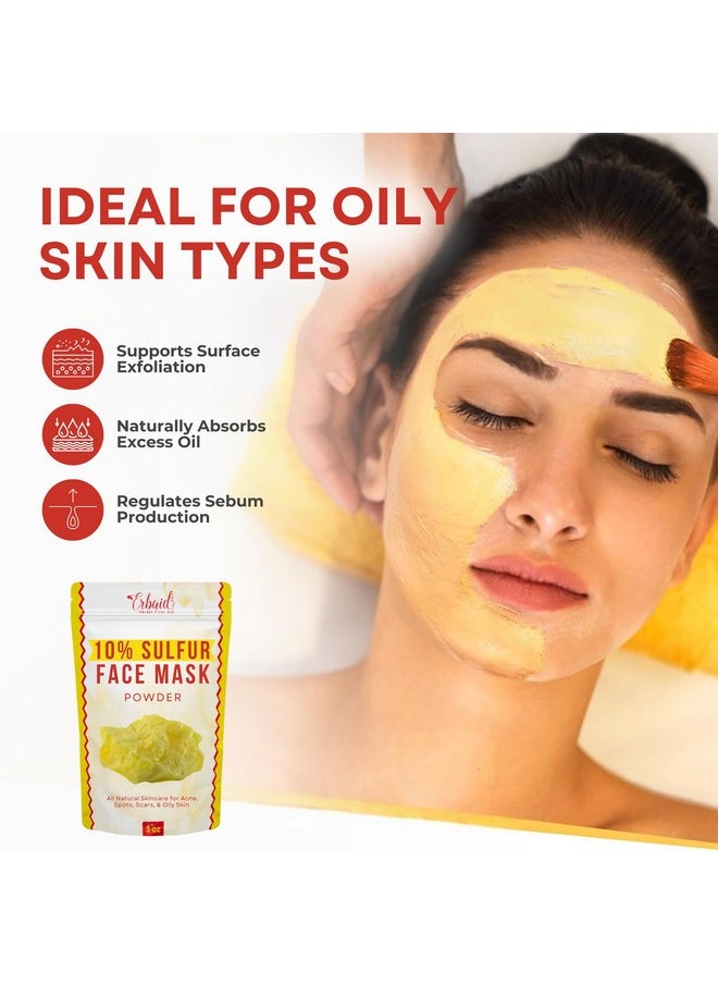 Sulfur Face Mask - All Natural Sulfur Facial Clay Mask Powder - Glowing Skin Mask Skincare For Acne, Spots, Scars, Oily Skin - Sulfur Acne Treatment Absorbs Excess Oil and Unclogs Pores, Made in USA