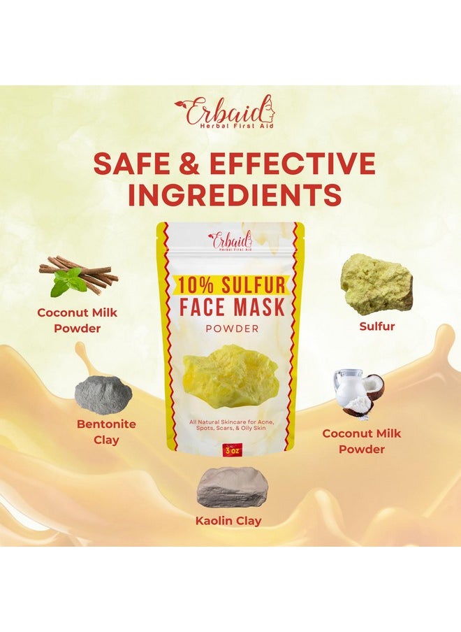Sulfur Face Mask - All Natural Sulfur Facial Clay Mask Powder - Glowing Skin Mask Skincare For Acne, Spots, Scars, Oily Skin - Sulfur Acne Treatment Absorbs Excess Oil and Unclogs Pores, Made in USA