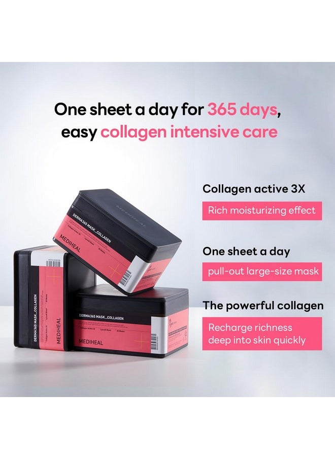 Mediheal Derma 365 Collagen Mask (30 Masks) - Daily Skin Care Mask for Firm Moisturizing to Lift Skin with Collagen Active 3X