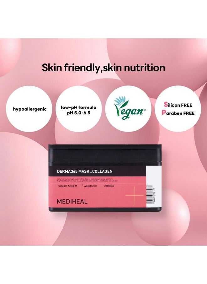 Mediheal Derma 365 Collagen Mask (30 Masks) - Daily Skin Care Mask for Firm Moisturizing to Lift Skin with Collagen Active 3X