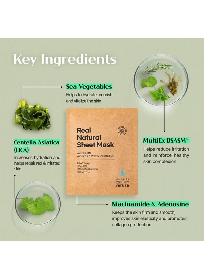 K-Beauty Real Natural Sheet Mask with Blue Ampoule with Unbleached & Non-fluorescent sheet EWG Verified Non-GMO Cruelty Free No Artificial Fragrance Firming 5 Count