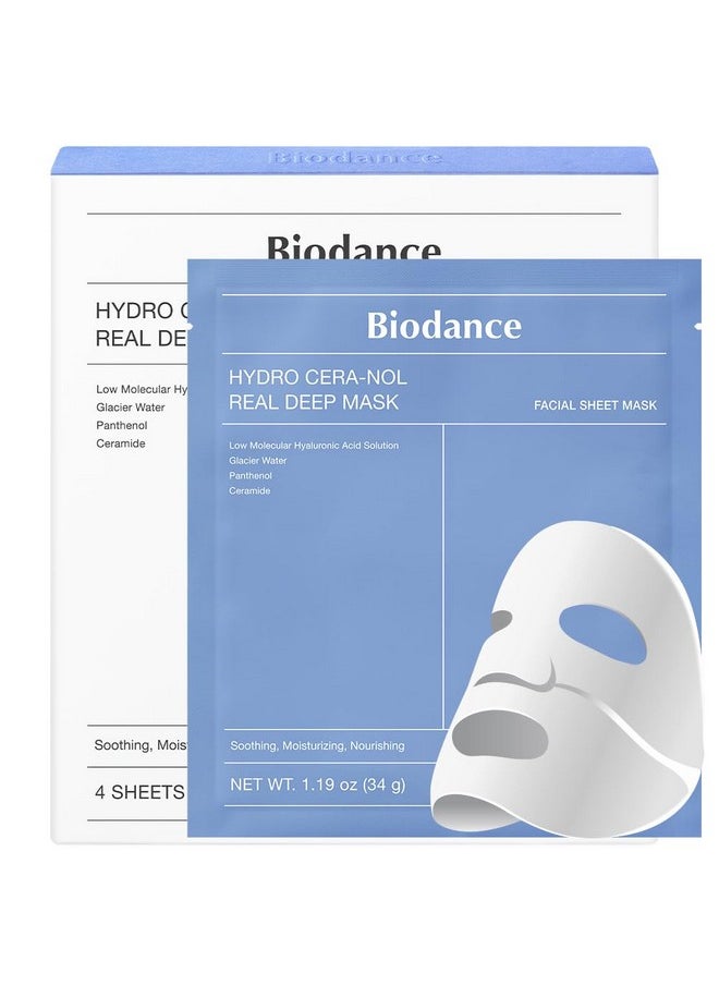 BIODANCE Hydro Cera-nol Real Deep Mask, Overnight Hydrogel Mask, Soothing, Moisturizing, Nourishing, 1.19oz(34g) x 4ea