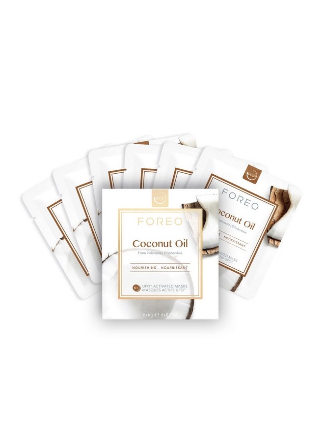 FOREO Coconut Oil Dual UFO Activated Facial Mask for Dehydrated Skin, 6 pack, Nourishing & Hydrating, Coconut Oil & Coconut Water, Cruelty-Free, Clean Formula, Compatible with all UFO devices