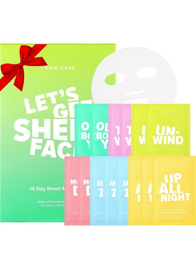I DEW CARE Korean Glass Skin Sheet Mask 14 Variety Pack | Face Mask Pack For Perfect Skin Care Routine, 2 Week Intense Skincare Makeover with Collagen, Stocking Stuffers Christmas Gifts Sets, 14 Count