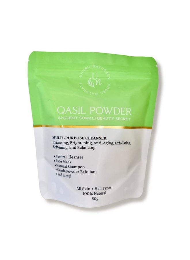 Uhuru Naturals Qasil Powder 50 Grams - Ancient Somali Beauty Secret, Gentle Deep Cleansing Facial Mask for Beautiful Glowing Skin. Reduces Dark Marks and Scars. Brightens. Detoxifies.
