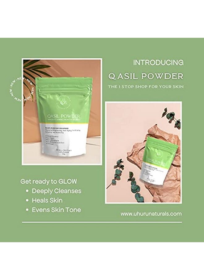 Uhuru Naturals Qasil Powder 50 Grams - Ancient Somali Beauty Secret, Gentle Deep Cleansing Facial Mask for Beautiful Glowing Skin. Reduces Dark Marks and Scars. Brightens. Detoxifies.