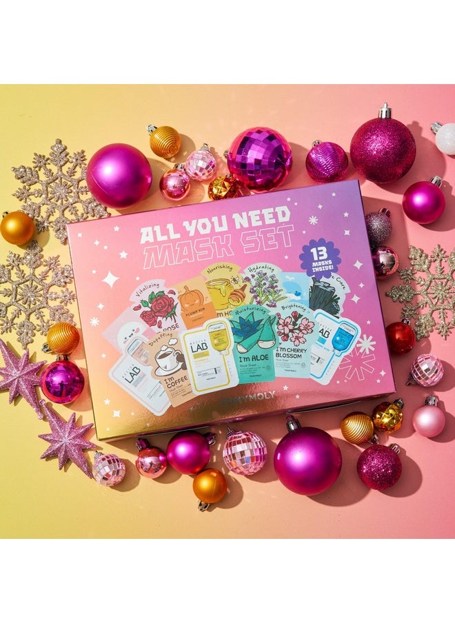 TONYMOLY All You Need Mask Set, Hydrate & Refresh Skin, Sheet Masks for all Skin Types & Concerns, Variety Pack of 13 Masks