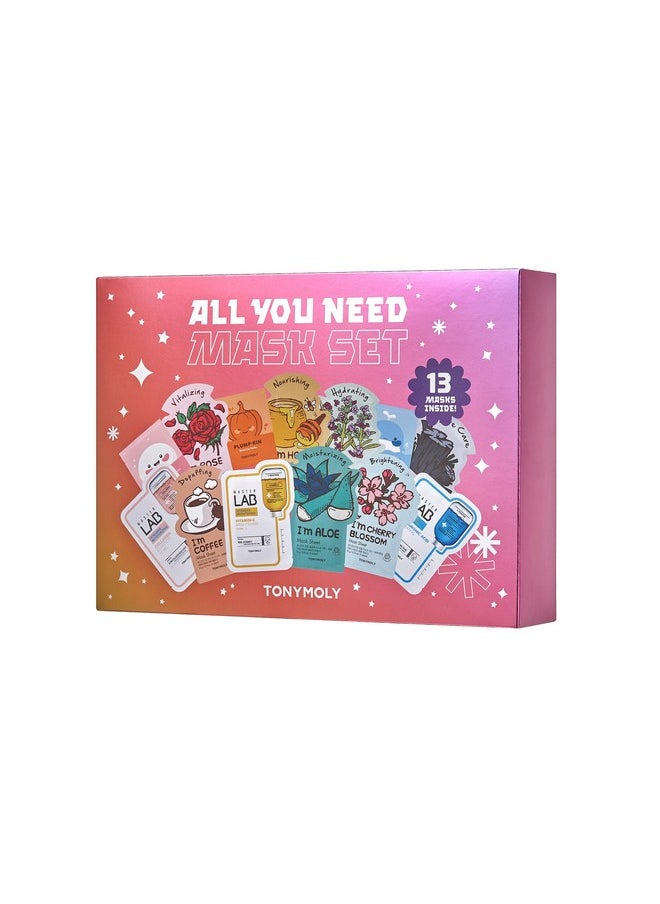 TONYMOLY All You Need Mask Set, Hydrate & Refresh Skin, Sheet Masks for all Skin Types & Concerns, Variety Pack of 13 Masks