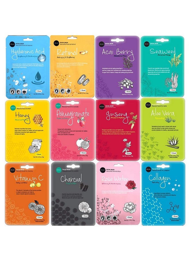 celavi Face Mask Set Korean Beauty Essence Facial Paper Sheet Mask Korea Skin Care Moisturizing 12 New flavors K-Beauty Skincare 12 masks in a pack Made in Korea