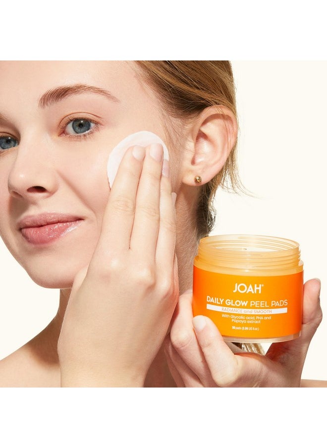 JOAH Daily Glow Exfoliating Cotton Peel Pads with Glycolic Acid, Infused with PHA & Papaya Extract, Free of Gluten, Parabens, Phthalates, SLS, & Formaldehyde, 50 Pads - 3.04 US fl. oz.