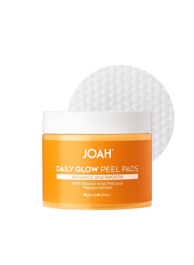 JOAH Daily Glow Exfoliating Cotton Peel Pads with Glycolic Acid, Infused with PHA & Papaya Extract, Free of Gluten, Parabens, Phthalates, SLS, & Formaldehyde, 50 Pads - 3.04 US fl. oz.