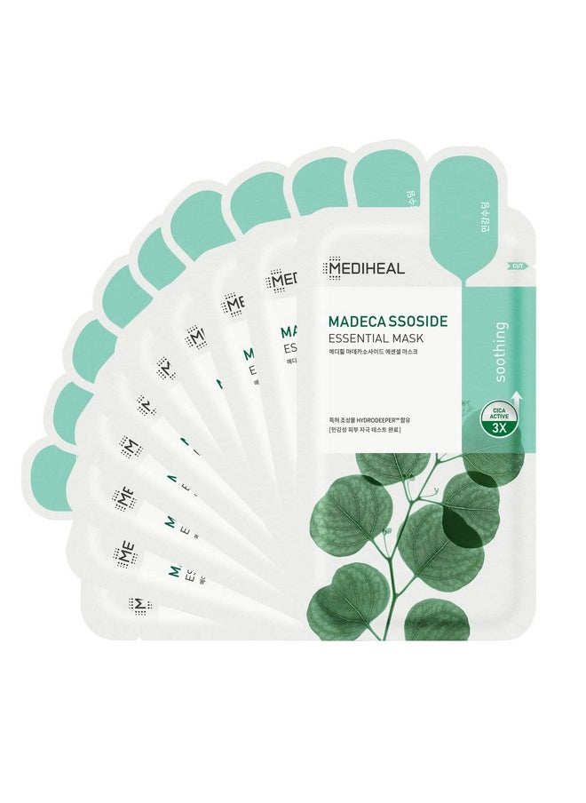 Mediheal Best Korean Sheet Mask - Madecassoside Essential Face Mask 10 Sheets For Sensitive Blemish Prone All Skin Types Hydrating Moisturizing Calming Soothing