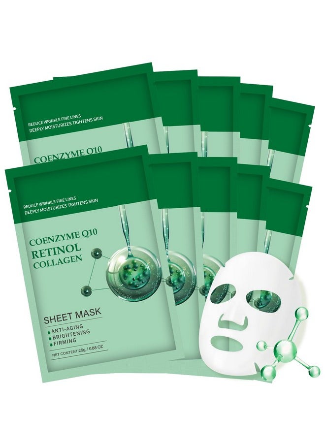 Pack of 10 Collagen Face Mask, Face Masks Skincare with Coenzyme Q10 Retinol Anti Aging Facial Masks Skin Care Hydrating Face Beauty Care Masks for Deep Repairing and Moisturizing Anti Wrinkles