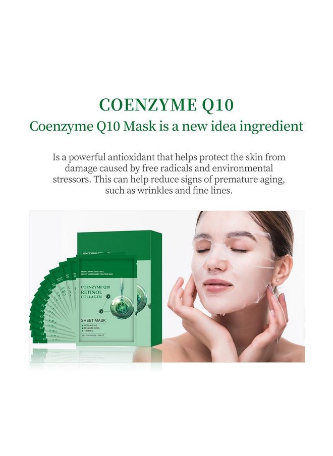 Pack of 10 Collagen Face Mask, Face Masks Skincare with Coenzyme Q10 Retinol Anti Aging Facial Masks Skin Care Hydrating Face Beauty Care Masks for Deep Repairing and Moisturizing Anti Wrinkles
