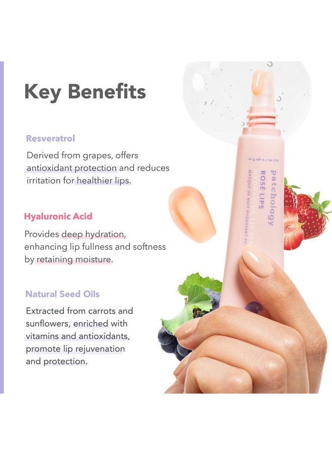 Patchology Rosé Lip Sleeping Mask - Overnight Lip Mask with Hyaluronic Acid and Resveratrol - Hydrating and Repairing Lip Gloss Treatment softens and heals dry cracked lips (14.7 ml)