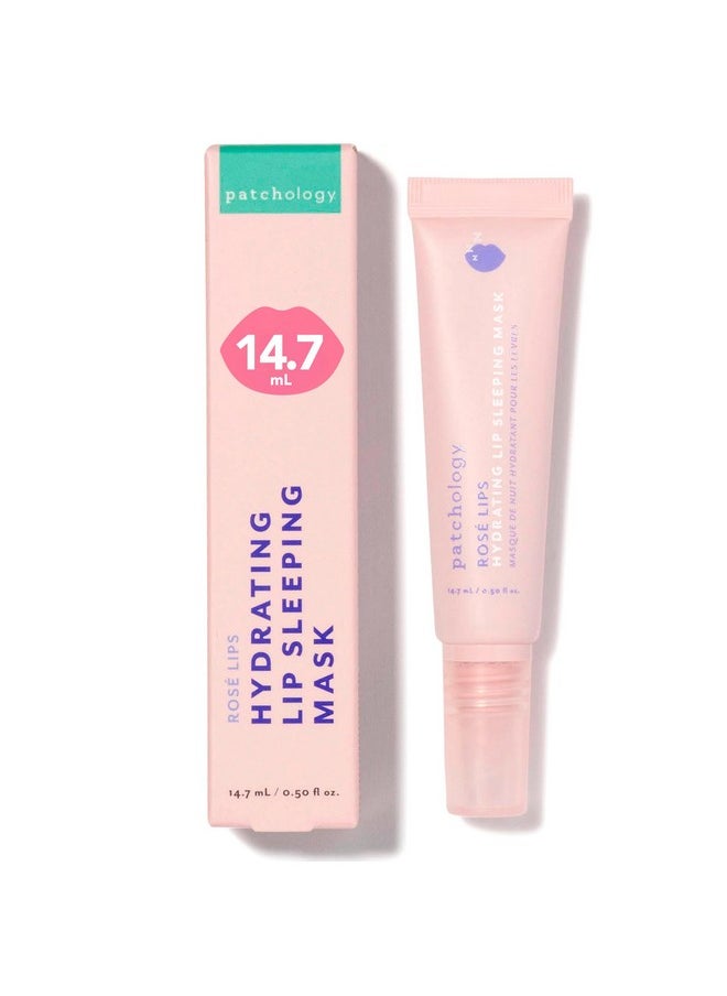 Patchology Rosé Lip Sleeping Mask - Overnight Lip Mask with Hyaluronic Acid and Resveratrol - Hydrating and Repairing Lip Gloss Treatment softens and heals dry cracked lips (14.7 ml)