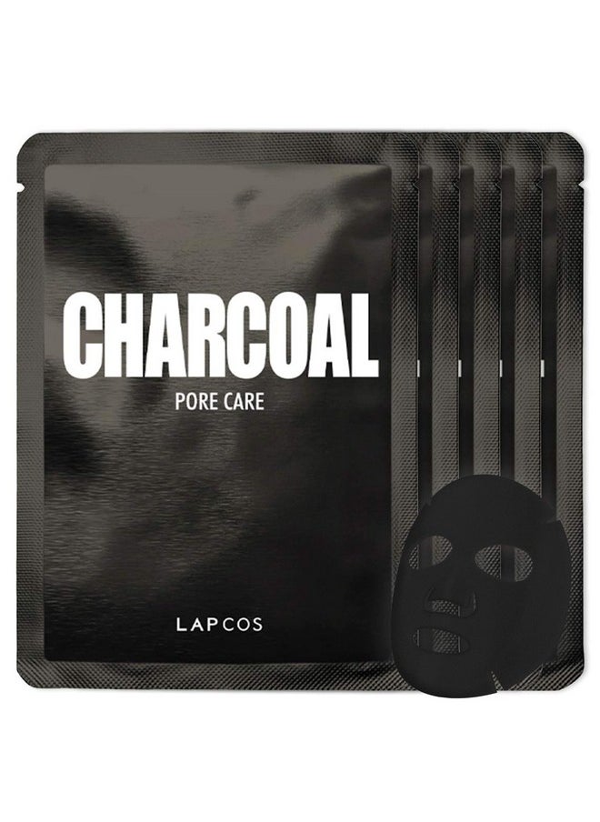 LAPCOS Charcoal Sheet Mask, Daily Face Mask with Salicylic Acid and Tea Tree Oil to Detoxify and Tighten Skin, Korean Beauty Favorite, 5-Pack