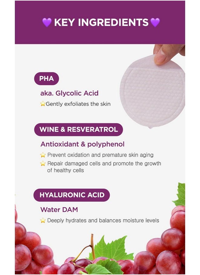 DERMALOGY by NEOGENLAB Bio-Peel Gauze Peeling Pads (Wine, 30 pads) - Exfoliating & Firming Peeling Pad with PHA & Red Wine & Resveratrol & Acid Hyaluronic - Korean Skin Care
