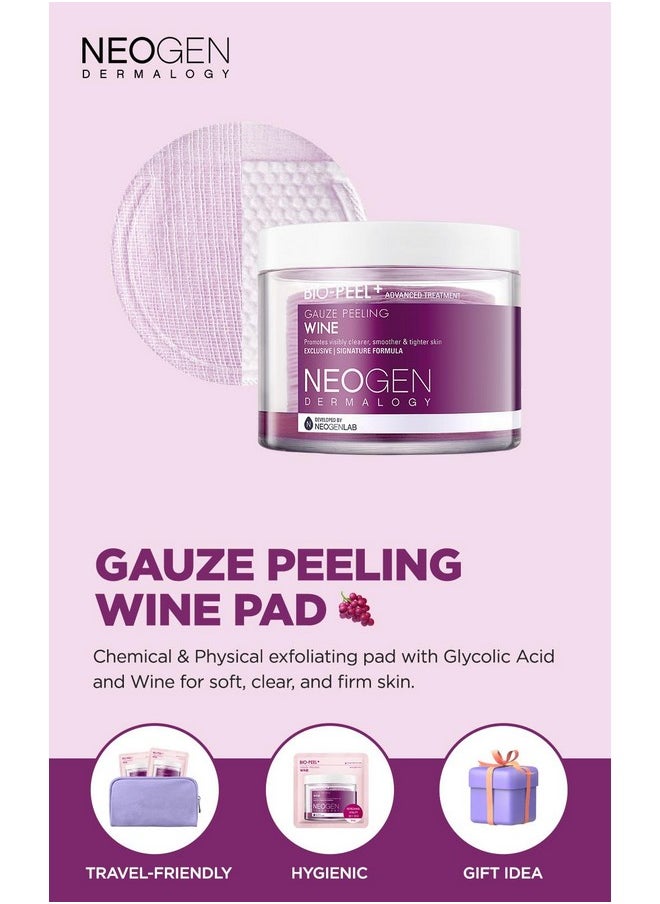 DERMALOGY by NEOGENLAB Bio-Peel Gauze Peeling Pads (Wine, 30 pads) - Exfoliating & Firming Peeling Pad with PHA & Red Wine & Resveratrol & Acid Hyaluronic - Korean Skin Care