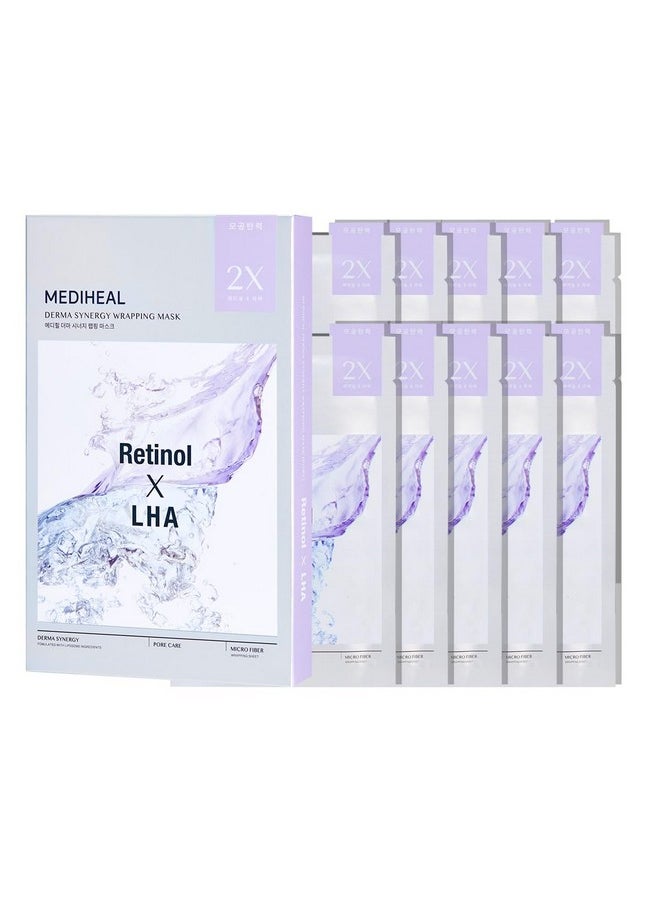 Mediheal Derma Synergy Wrapping Mask for Pore Elasticity (10 Packs) - Pore Spot & Improved Skin Balance with Retinol, LHA