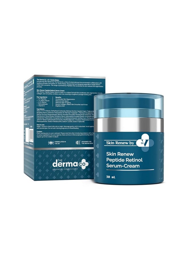 The Derma Co. x Dr.V Skin Renew Peptide Retinol Serum-Cream with Peptide & Retinol-30ml | 1% vv | Boosts Collagen|Brightens, Renews Skin to Give a Youthful Glow|Reduces Blemishes & Dark Spots