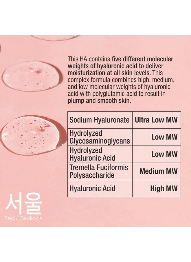 SeoulCeuticals Korean Hyaluronic Acid Serum For Face - High Molecular Weight & Low Molecular Weight Hyaluronic Acid - Centella Serum + Propolis. 1oz