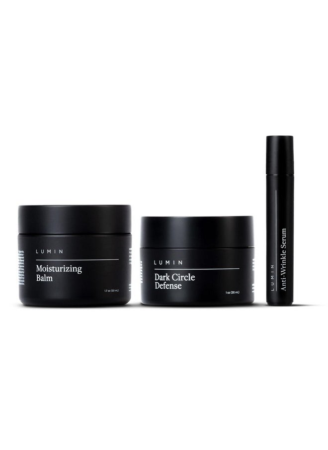 Lumin - Kickass Trio - Daily Face Moisturizer, Wrinkle Defense Serum & Dark Circle Defense Balm, Anti-aging skincare routine for men, Help with Clogged Pores, Dark Circles, Fine Lines, Wrinkles