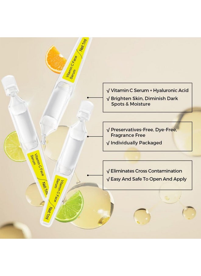 Vitamin C Serum for Face with Hyaluronic Acid, Glutathione, Organic Aloe Vera, Hydrating & Brightening Serum, Dark Spot Remover, Anti Aging Facial Serum, 15 Pcs/Box Ampoules