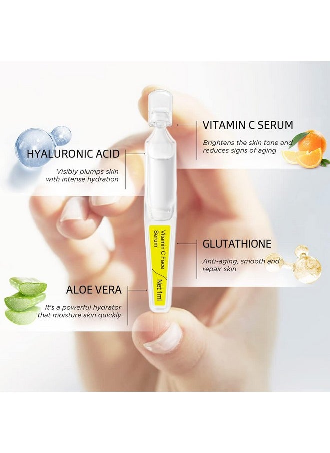 Vitamin C Serum for Face with Hyaluronic Acid, Glutathione, Organic Aloe Vera, Hydrating & Brightening Serum, Dark Spot Remover, Anti Aging Facial Serum, 15 Pcs/Box Ampoules
