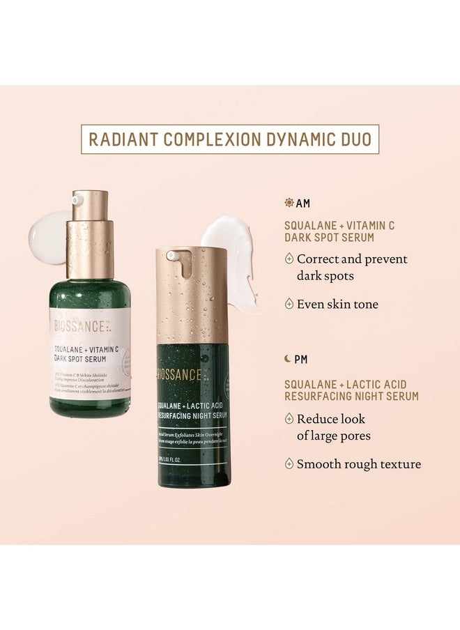 BIOSSANCE Squalane + Lactic Acid Resurfacing Night Serum - Vegan 10% Lactic Acid Face Serum for Skin Texture and Fine Lines - Gentle Night Exfoliant, Hydrating - Pore Reducer for Face, 1.0 Ounce