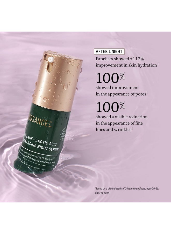 BIOSSANCE Squalane + Lactic Acid Resurfacing Night Serum - Vegan 10% Lactic Acid Face Serum for Skin Texture and Fine Lines - Gentle Night Exfoliant, Hydrating - Pore Reducer for Face, 1.0 Ounce
