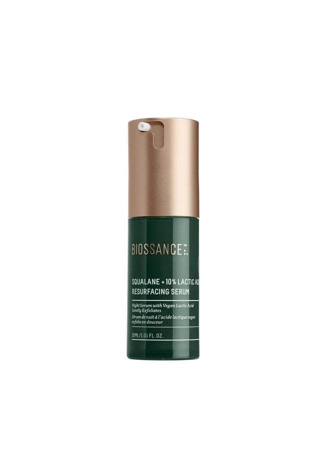 BIOSSANCE Squalane + Lactic Acid Resurfacing Night Serum - Vegan 10% Lactic Acid Face Serum for Skin Texture and Fine Lines - Gentle Night Exfoliant, Hydrating - Pore Reducer for Face, 1.0 Ounce