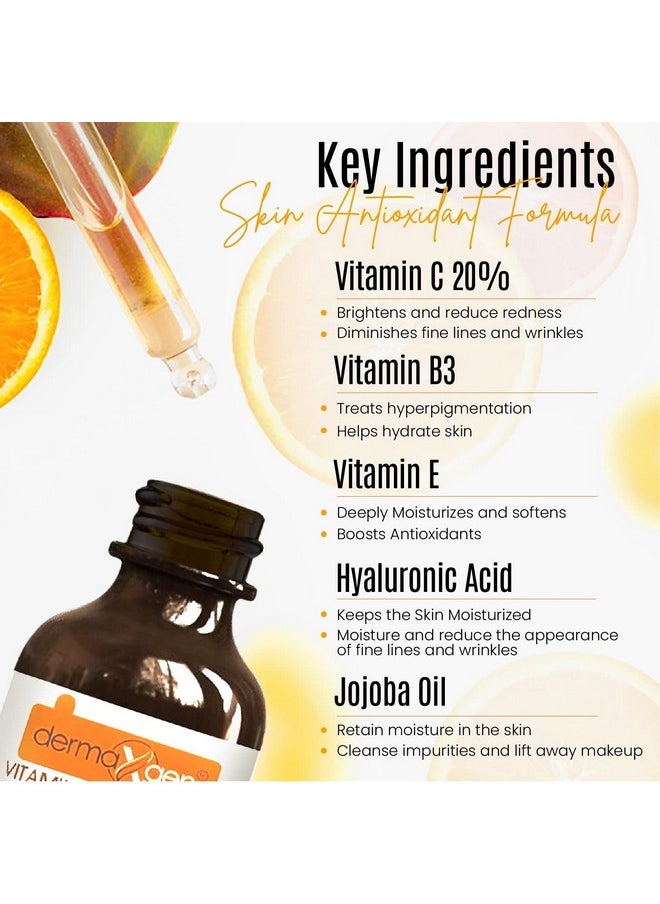 Dermaxgen 20% Vitamin C Serum + Hyaluronic Acid + Retinol + Vitamin E + Vitamin B PURE ORGANIC- Boost Skin Collagen, Moisturizer, Anti Aging & Wrinkle Facial Serum (2 FL OZ)