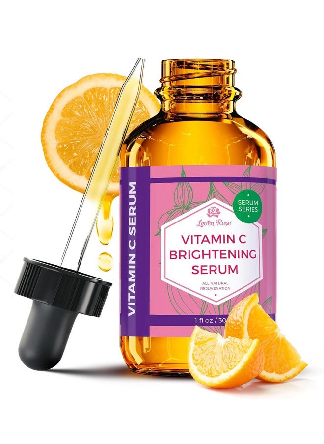 Leven Rose Vitamin C Brightening Serum 100% Natural Dark Spot Remover for Face for Collagen Boost, Anti-Aging, Deep Hydrating for Dry Skin, Collagen Building Face Moisturizer 1 oz