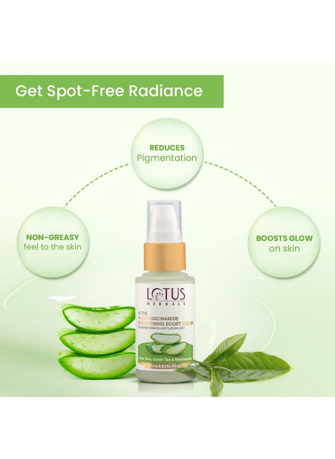 Lotus Herbals Active Aloe + Niacinamide Brightening Boost Serum|Enhances Radiance & Hydrates Skin|Praben Free| All Skin Types|30ml