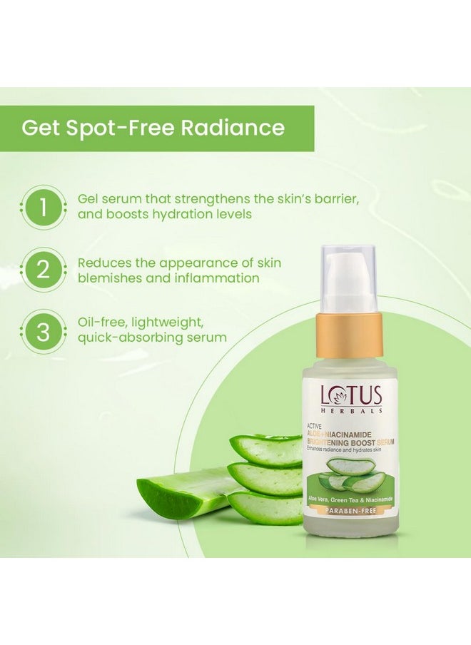 Lotus Herbals Active Aloe + Niacinamide Brightening Boost Serum|Enhances Radiance & Hydrates Skin|Praben Free| All Skin Types|30ml