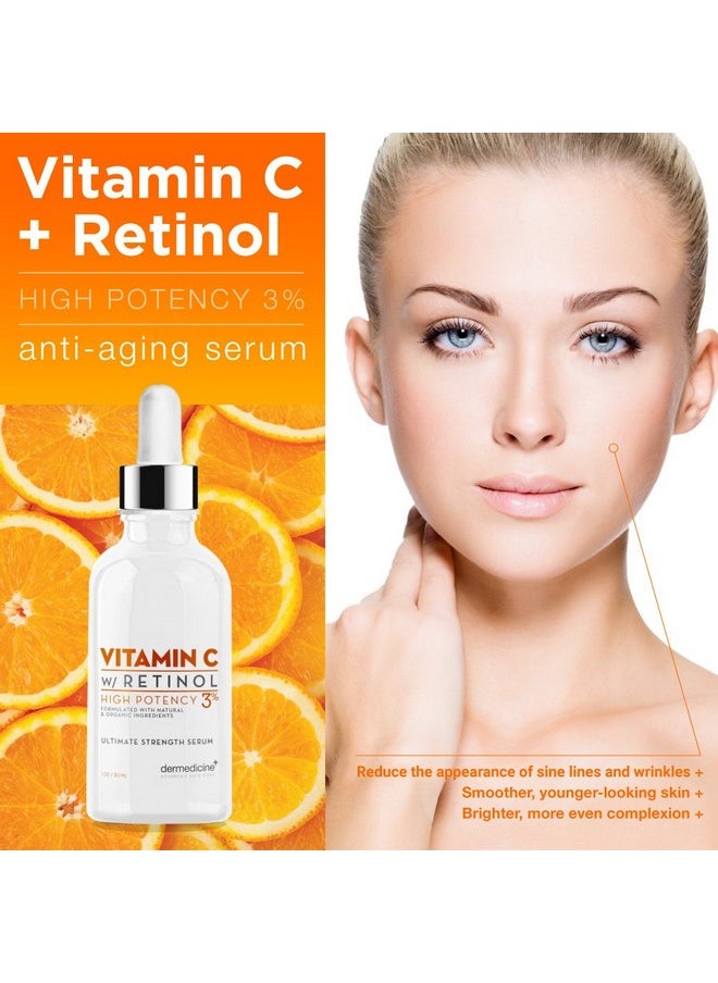 Vitamin C High Potency 3% Retinol Blend | Anti-Aging Serum for Face | Professional Grade Quality | Helps Reduce Appearance of Fine Lines & Wrinkles, Brightens and Improves Appearance of Skin Tone