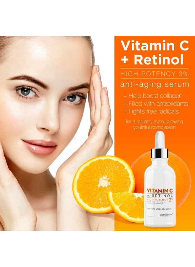 Vitamin C High Potency 3% Retinol Blend | Anti-Aging Serum for Face | Professional Grade Quality | Helps Reduce Appearance of Fine Lines & Wrinkles, Brightens and Improves Appearance of Skin Tone