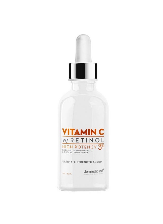 Vitamin C High Potency 3% Retinol Blend | Anti-Aging Serum for Face | Professional Grade Quality | Helps Reduce Appearance of Fine Lines & Wrinkles, Brightens and Improves Appearance of Skin Tone
