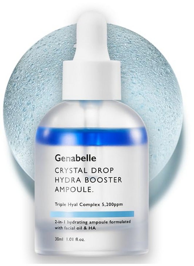 Genabelle Crystal Drop Hydra Booster Ampoule - Hydrating Serum with Hyaluronic Acid, Panthenol & Jojoba Oil for Skin Barrier and Glow - 1.01 fl.oz