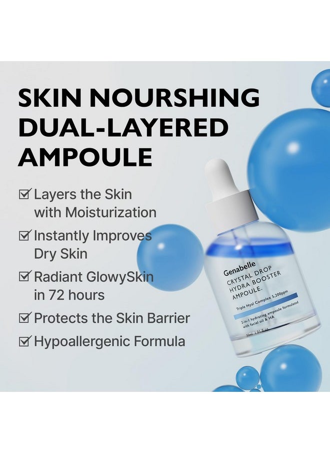Genabelle Crystal Drop Hydra Booster Ampoule - Hydrating Serum with Hyaluronic Acid, Panthenol & Jojoba Oil for Skin Barrier and Glow - 1.01 fl.oz