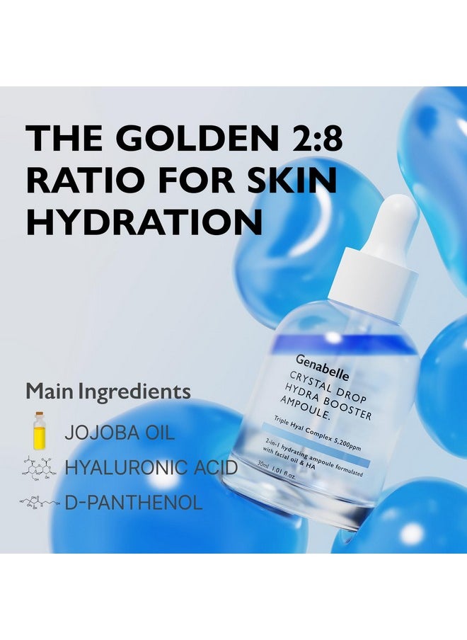 Genabelle Crystal Drop Hydra Booster Ampoule - Hydrating Serum with Hyaluronic Acid, Panthenol & Jojoba Oil for Skin Barrier and Glow - 1.01 fl.oz