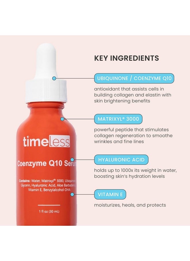 Timeless Skin Care Coenzyme Q10 Serum - Skin Care Serum for Smoothing Skin - Fragrance-Free Coenzyme Q10 Serum with Hyaluronic Acid - Antioxidant Serum for Skin Care - 1 oz