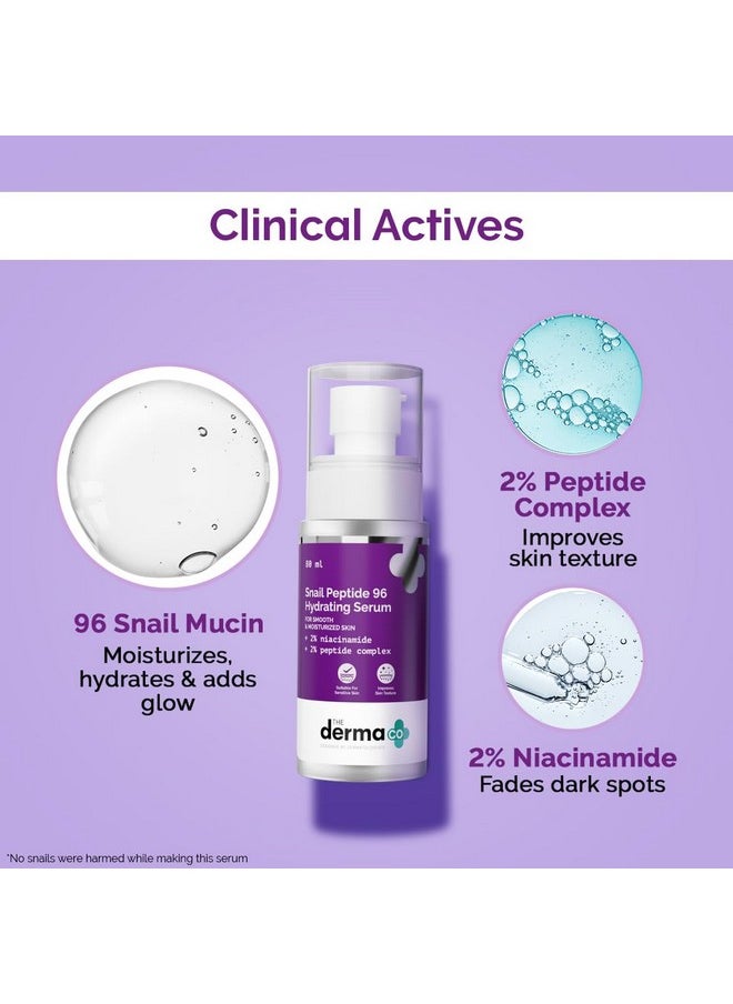 The Derma Co Snail Mucin 96 Hydrating Serum | Gives Up To 24-Hour Moisturization | Helps Enhance Skin Texture | Lightweight & Non-Greasy | 2.71 Fl Oz/80ml