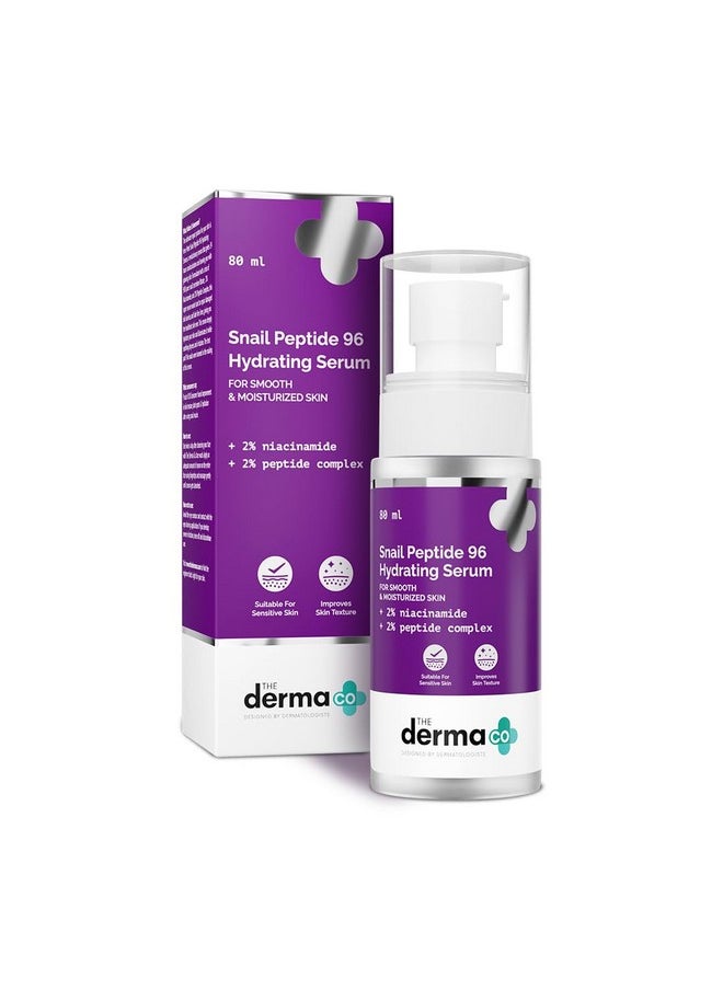 The Derma Co Snail Mucin 96 Hydrating Serum | Gives Up To 24-Hour Moisturization | Helps Enhance Skin Texture | Lightweight & Non-Greasy | 2.71 Fl Oz/80ml