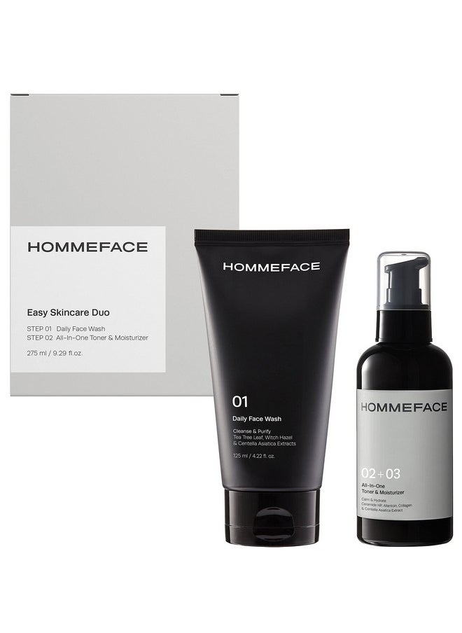 HOMMEFACE Men’s Easy Duo Skin Care Set, 2-Step Daily Routine Kit with Facial Cleanser and 2-in-1 Face Toner & Moisturizer for Men, For Oily & Acne-Prone Skin, 9.29 fl.oz.