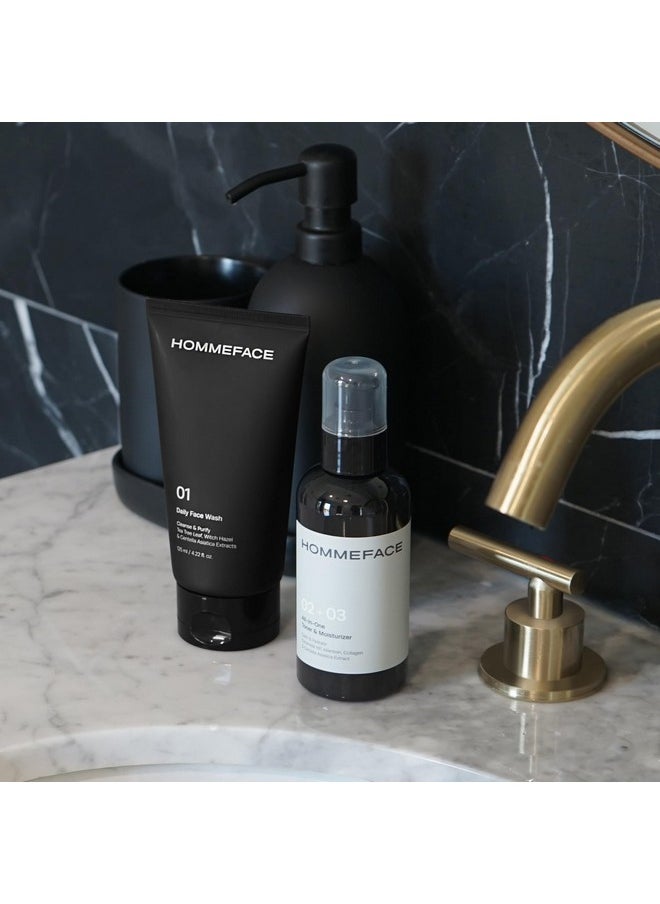 HOMMEFACE Men’s Easy Duo Skin Care Set, 2-Step Daily Routine Kit with Facial Cleanser and 2-in-1 Face Toner & Moisturizer for Men, For Oily & Acne-Prone Skin, 9.29 fl.oz.