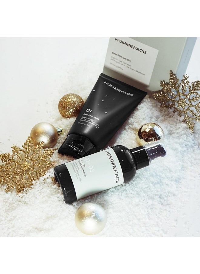 HOMMEFACE Men’s Easy Duo Skin Care Set, 2-Step Daily Routine Kit with Facial Cleanser and 2-in-1 Face Toner & Moisturizer for Men, For Oily & Acne-Prone Skin, 9.29 fl.oz.